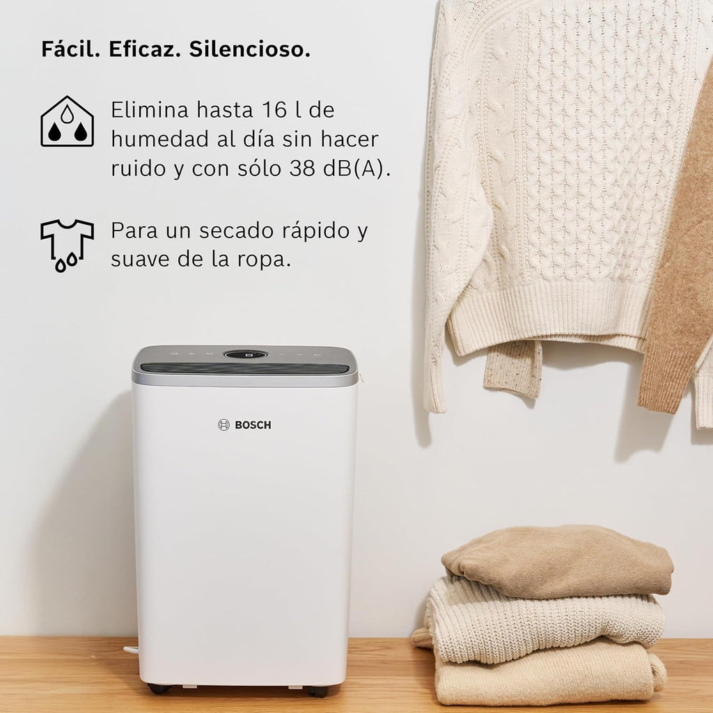 Bosch Deshumidificador Dry 4000 - Fácil. Eficiente. Silencioso. Para tu Hogar y Dormitorio - Para Habitaciones de hasta 33 m² - Secado Rápido para tu Colada