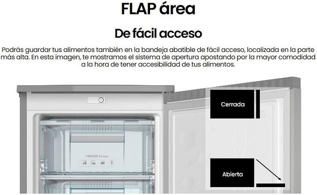 INFINITON CV-A85I - Congelador vertical, 80 Litros, 85 cm, 3 cajones, Control de temperatura, Puerta reversible, Regulación en Altura, E, Inox
