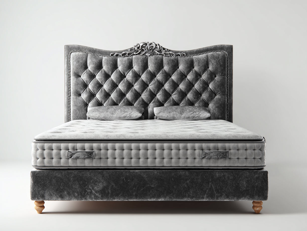 Camas dobles tapizadas 200x160x120 cm - gris oscuro - diseño clásico capitoné