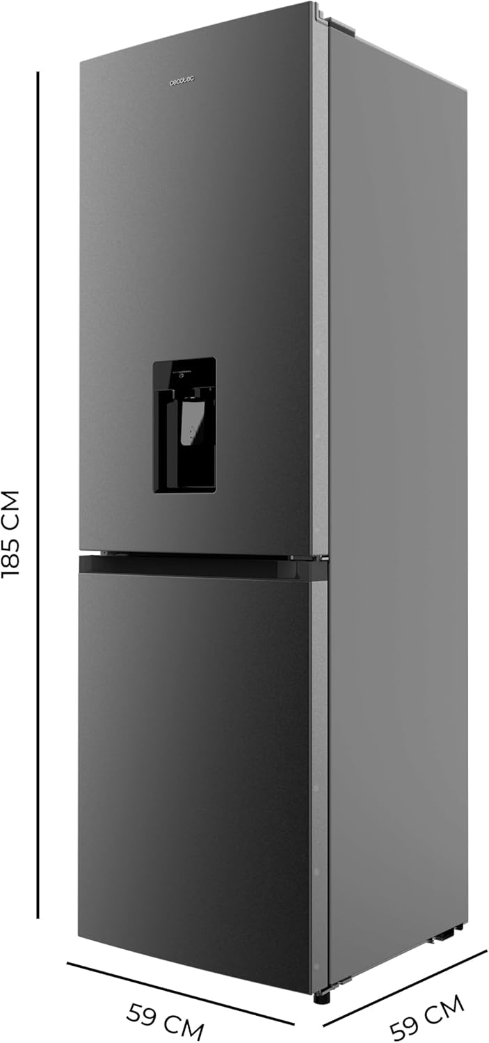 Cecotec Frigorífico Combi 2 Puertas con dispensador de agua Bolero CoolMarket Combi 296 DF WD Dark E. 296L, 60cm de ancho, Funciones FastCooling, FastFreezing y DeFrost, LED interior, Dark Inox