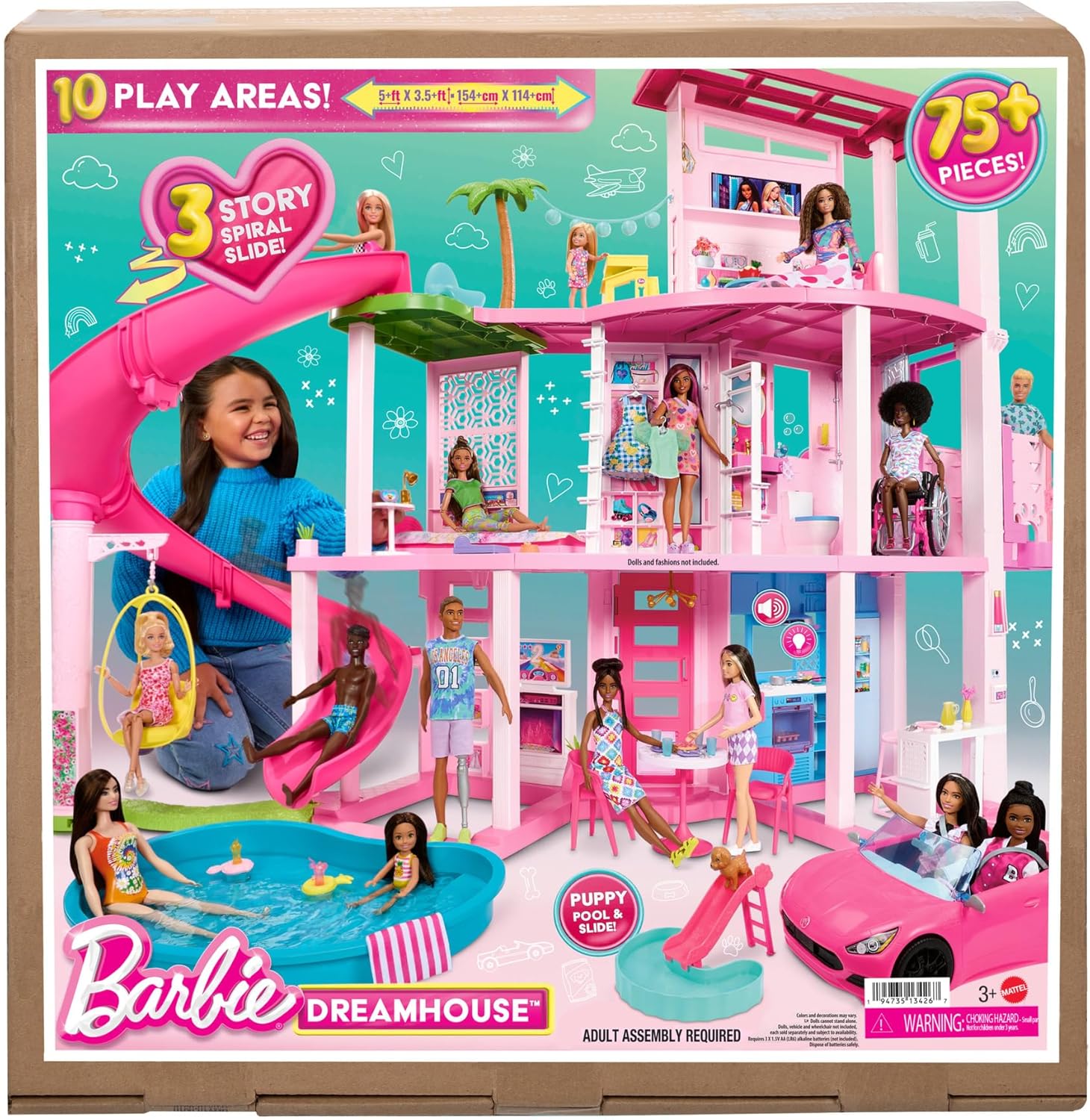 Barbie Dreamhouse 2023 Casa para muñecas de Juguete de 3 Plantas con +75 Muebles y Accesorios, +3 años (Mattel HMX10)