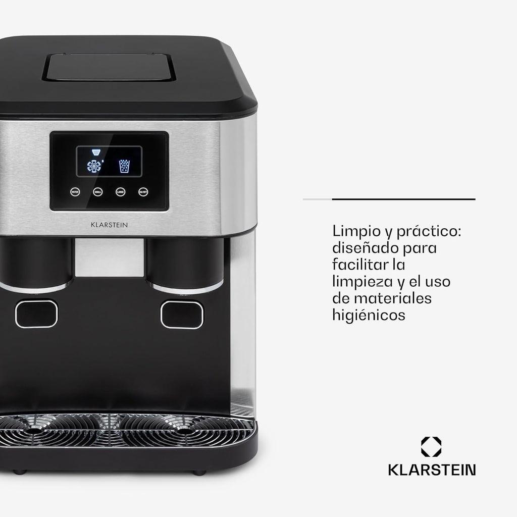 Klarstein Maquina de Hielo Doméstica, 1,8L, Gris oscuro, Ice Maker Encimera 15 kg, para Hacer Cubitos de Hielo y Picado en Casa, con Panel Táctil y Sistema Fácil Limpieza, Función Rápida