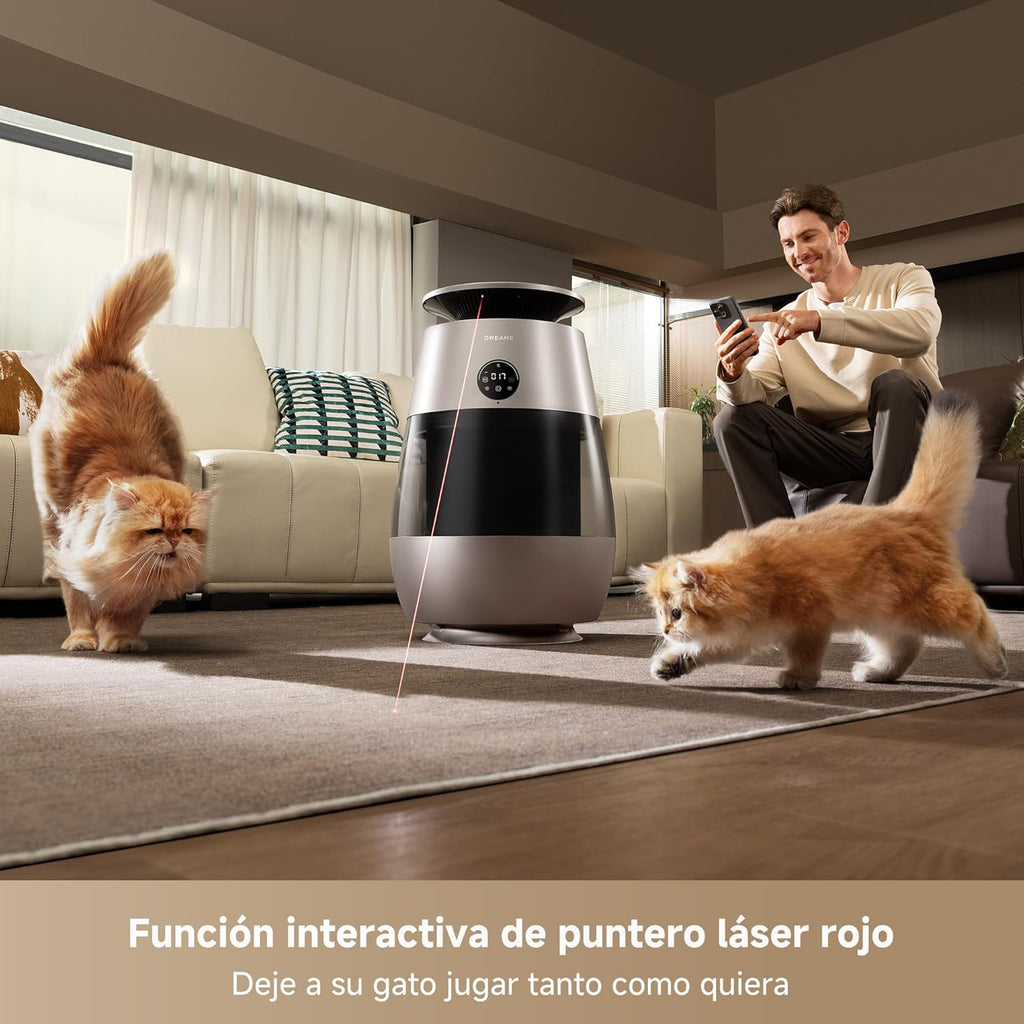 DREAME AP10 Purificador de Aire Para Hogares Con Mascotas, Sistema 360° Alta Presión Negativa, Purificación 5 Etapas Que Captura Pelo y Olores, Transparente, Tapa Curva, Luz Eco, Control Con App
