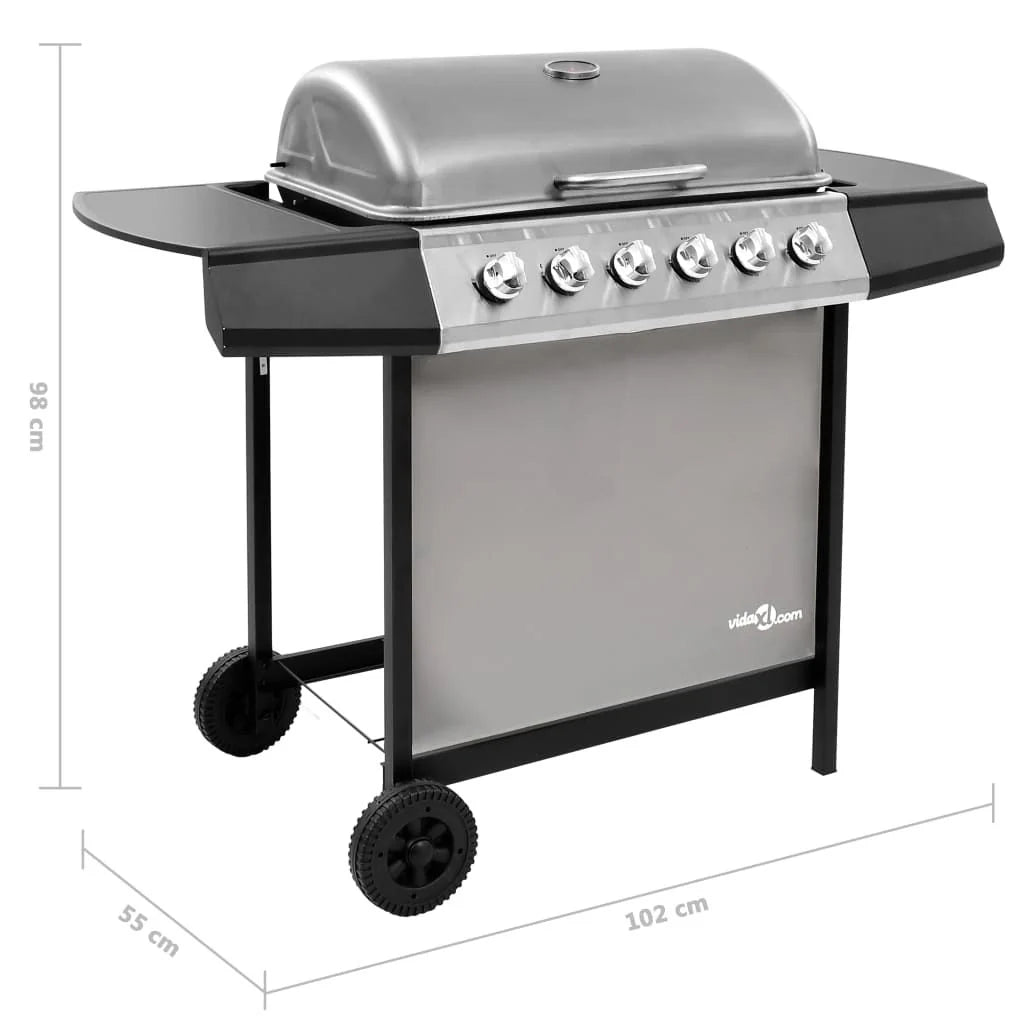 Barbacoa De Gas Con 6 Fogones Negro Y Plateado Vidaxl