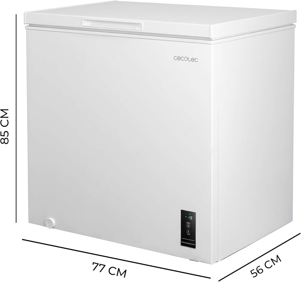 Cecotec Congelador Horizontal 198L Bolero CoolMarket Chest 198P White E. Cesta con Asas, Control Electrónico LED, UltraContact D-Cool, Dual Function, Puerta ZeroG (80º-30º), Fast Freezing, Compacto