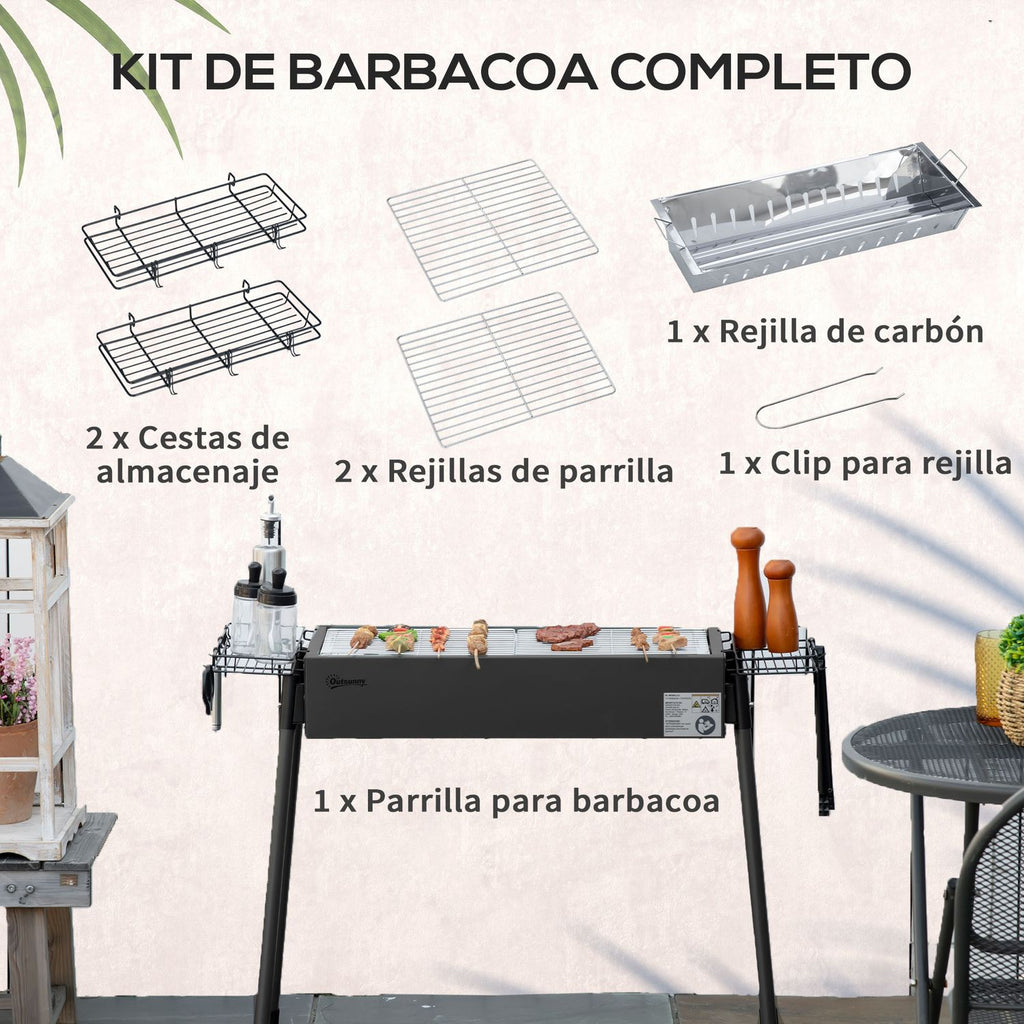 Barbacoa De Carbón Outsunny Acero Inoxidable Metal 77x30x70 Cm Negro