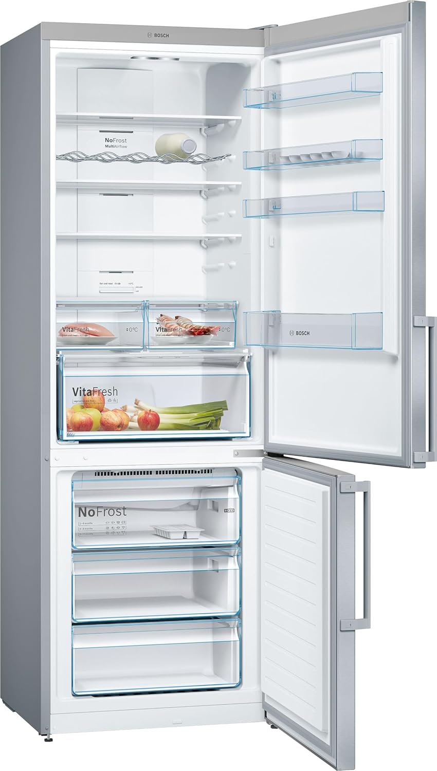 Bosch Serie 4 - Frigorífico combinado, NoFrost, alto 203 x ancho 70 cm, 438 L, Tecnología VitaFresh, Blanco - KGN49XIDQ