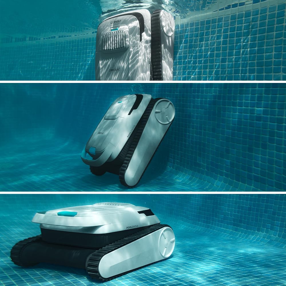 Cecotec Robot Limpiapiscinas para Fondos, Paredes y Línea de Flotación Conga Pooldroid 5000 TotalClean Pearl. Superficies 100m2, Pendiente Máx 90º, Limpieza Ordenada, Autonomía 100min, Capacidad 4L