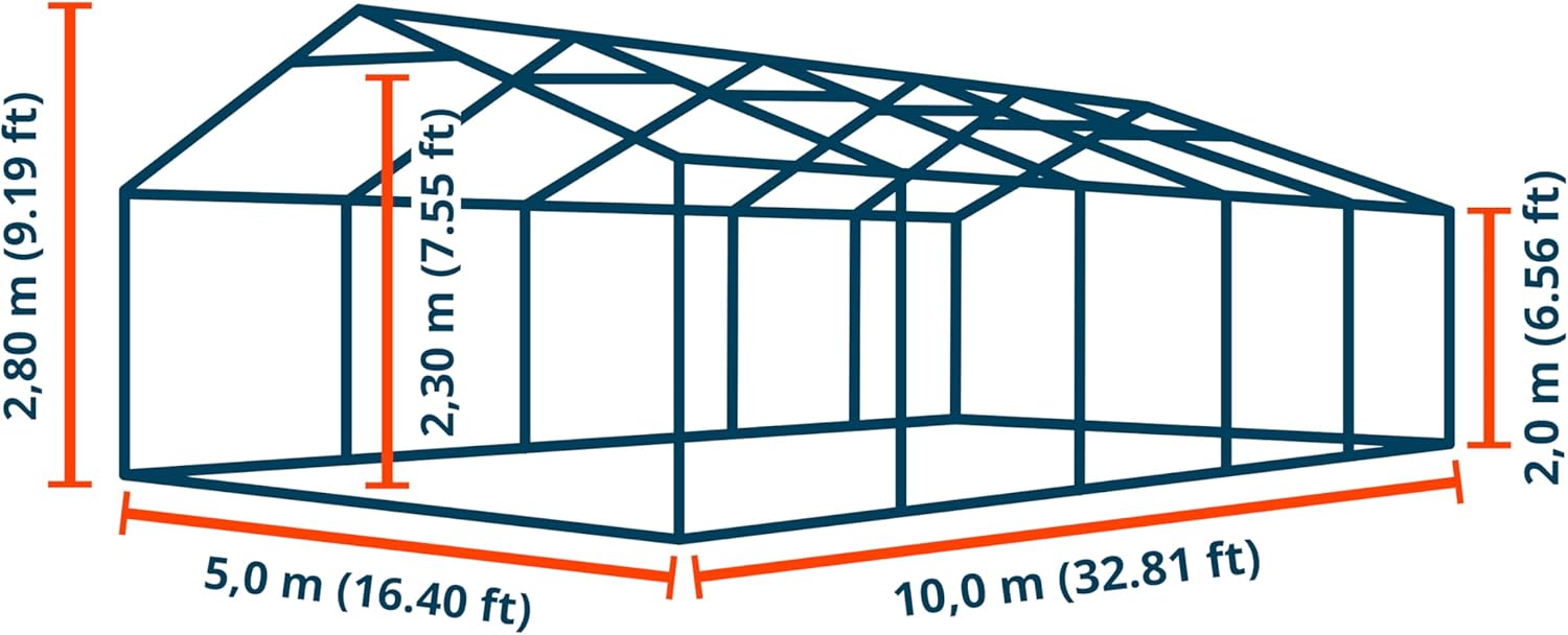 TOOLPORT Carpa almacén 5x10 m PVC 750 N Impermeable Gris Carpa de Almacenamiento con Base Reforzada
