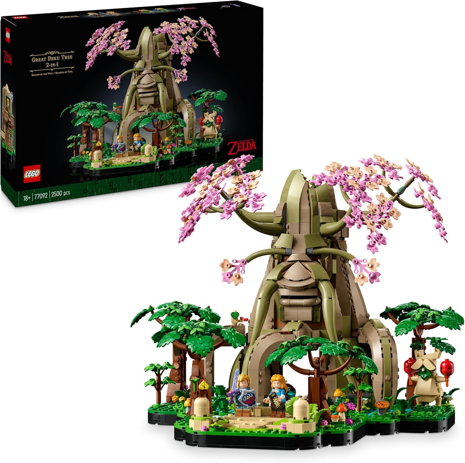 The Legend of Zelda Gran Árbol Deku “2 en 1”, Kit de Maquetas para Adultos con Zelda y 3 Minifiguras de Link, Regalo para Fans de los Videojuegos Ocarina of Time y Breath of The Wild 77092