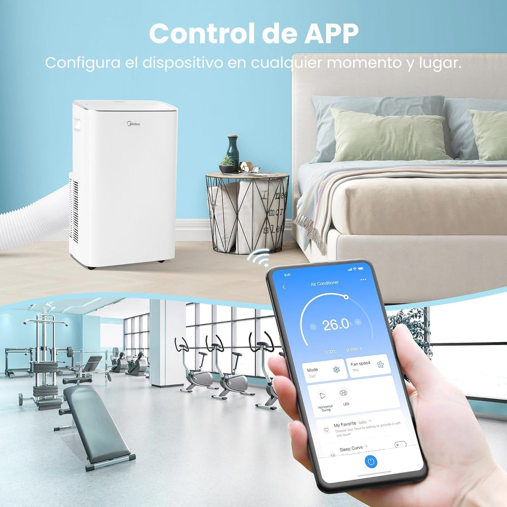 MIDEA Pingüino Aire Acondicionado Portátil 3 en 1 | 3000 Frigorías / 12000 BTU | Air conditioner Silencioso 43m2 - Deshumidificador Ventilador Climatizador 3500 W - 4 modalidades con kit de ventana