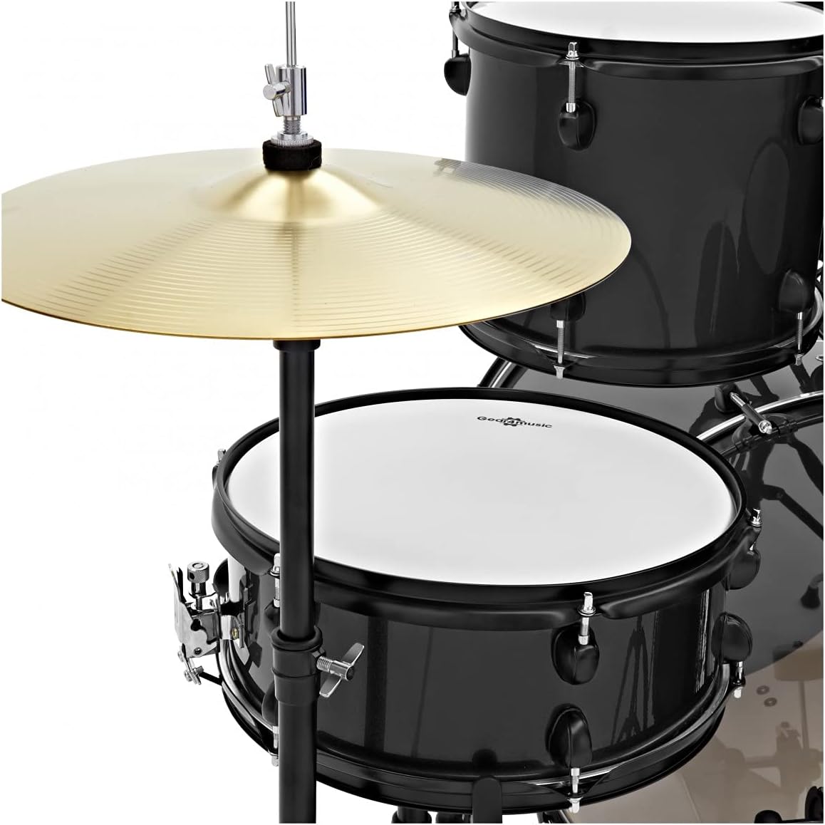 Gear4music BDK-1 Kit de Batería Compacta Completa para Principiantes - Batería Acústica de 5 Piezas, Platillos, Pedal de Bombo, Sillín y Baquetas - Negro
