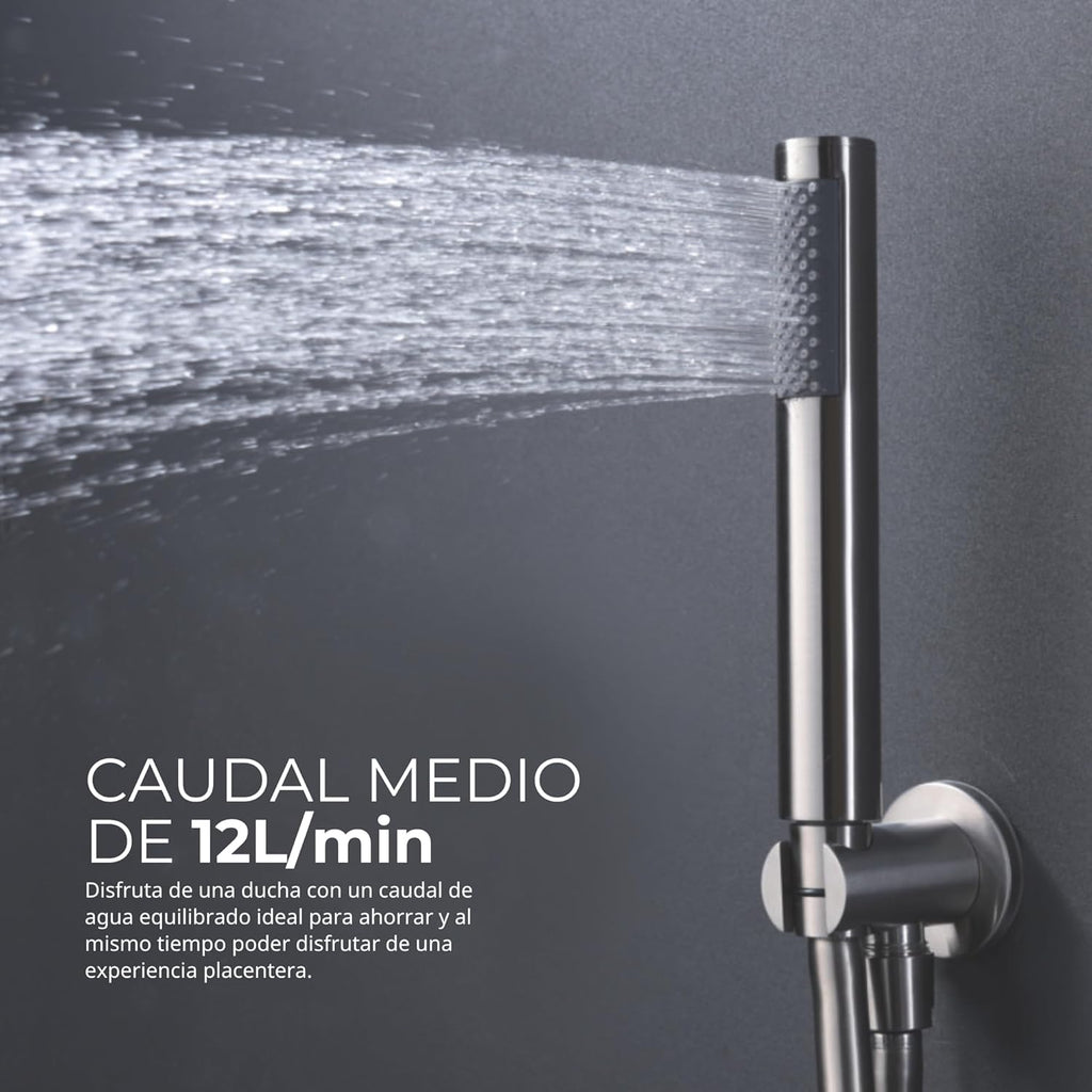 IMEX - Ducha Exterior Pared Acero Inoxidable | Ducha de Jardín Empotrable Exterior para Pared de Acero S.316 | Conjunto de Grifería con Agua Fría y Caliente para Piscina con Alcachofa | Serie Moscú