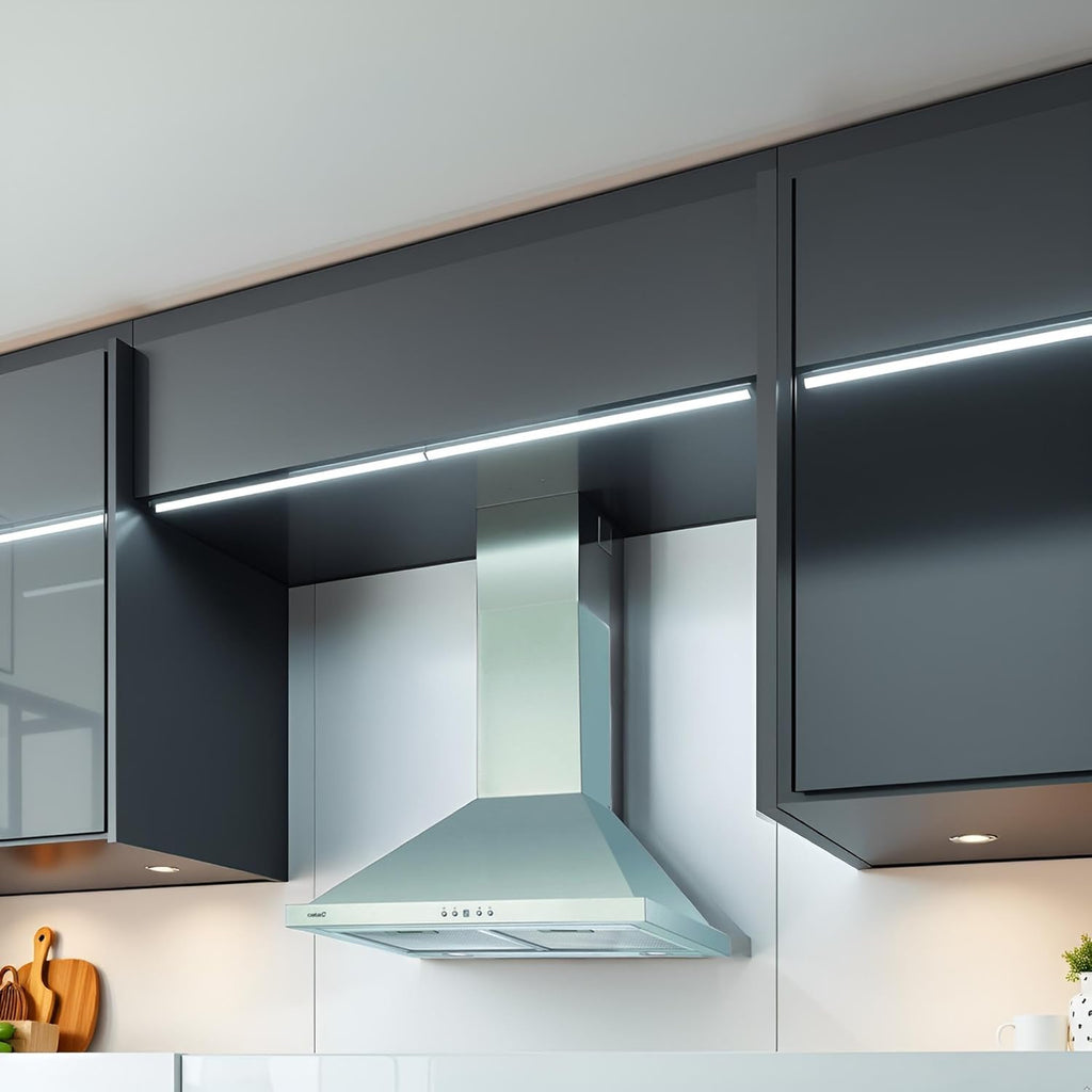 CATA Campana Extractora BETA PRO 7000 X Control Electrónico Temporizador 3 Niveles Extracción 1027 m3/h Nivel Sonoro 64 dB Motor A100 Consumo 380 W Iluminación Led Color Inox