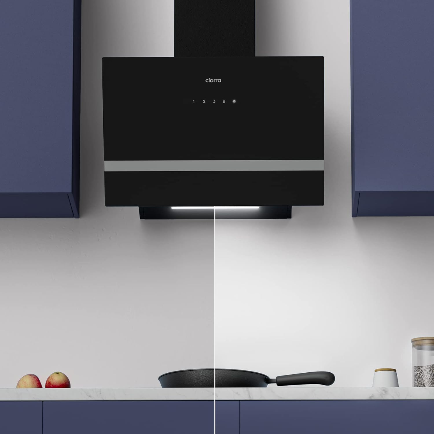 CIARRA CBCB6736H Campana Extractora de Pared 60cm Clase A+++ 3 Velocidades Evacuación al Exterior y Recirculación Interna por Filtro de Carbón CBCF003 Luz LED