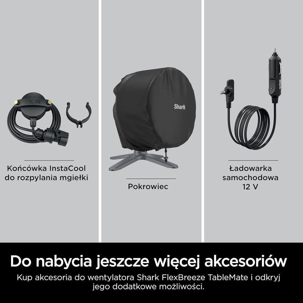 Shark FlexBreeze TableMate Wentylator bezprzewodowy wewnętrzno-zewnętrzny, do 24 godz. pracy, wydajne chłodzenie, zasięg 20 m, cichy, 5 szybkości, oscylacja, zdalne sterowanie, zimowa mgła, FA150EU