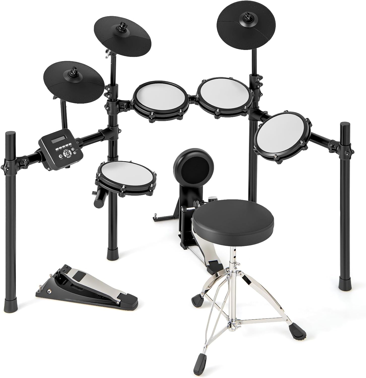 COSTWAY Batería Eléctrica, Kit de Batería Plegable con Pads de Malla Silenciosos, Platillo, 225 Sonidos y 30 Demos, Metrónomo y USB Midi, Bombo, 2 Baquetas, Taburete Ajustable, para Adultos y Niños