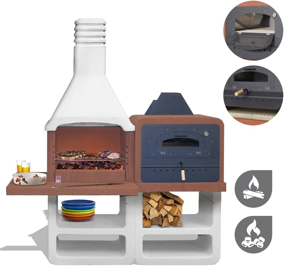 Sarom Portofino Barbacoa de jardín con chimenea y horno de acero inoxidable