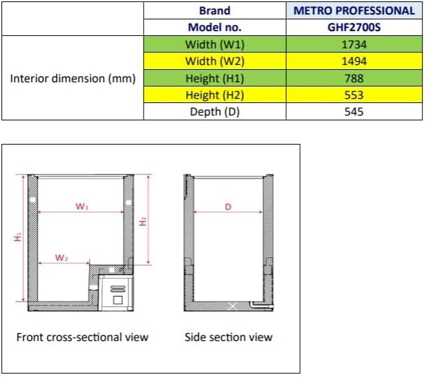METRO Professional Congelador horizontal GHF2700S, 188 x 73,5 x 94,5 cm, 700 L, 125W, 3 cestas, iluminación LED, 6 ruedas, con cerradura, blanco/gris