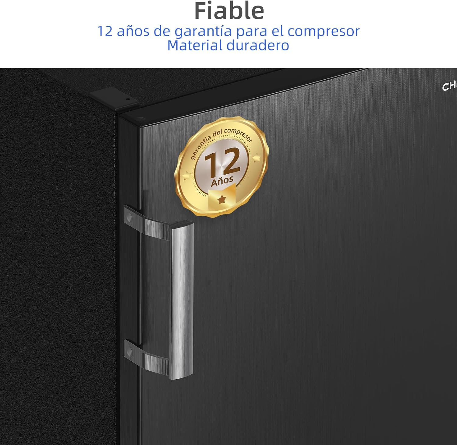 CHiQ Congelador Vertical No frost 166L,FSD166NE4E, Cajones XL, Control de Temperatura Electrónico, Puertas Reversibles, Silencioso, Ice Box, Color Inox Negro, Clase Energética E
