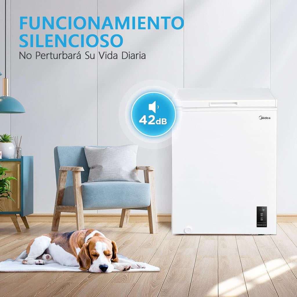 MIDEA Arcon Congelador Pequeño Horizontal de 99L, Motor Inverter, Control Electrónico de Temperatura, Tecnologia D-TYPE Tube, Cestas con Asa, Easy Move, Silencioso 39dBA, Bajo Consumo, Blanco