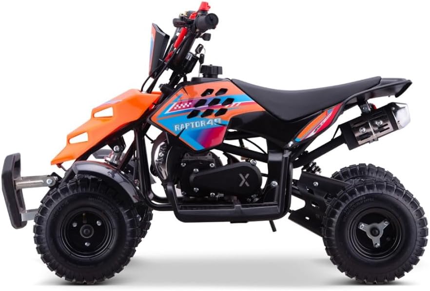 Miniquad Infantil Gasolina Raptor-R4 49cc (Gasolina Mezcla), Naranja, niños de 4 a 10 años
