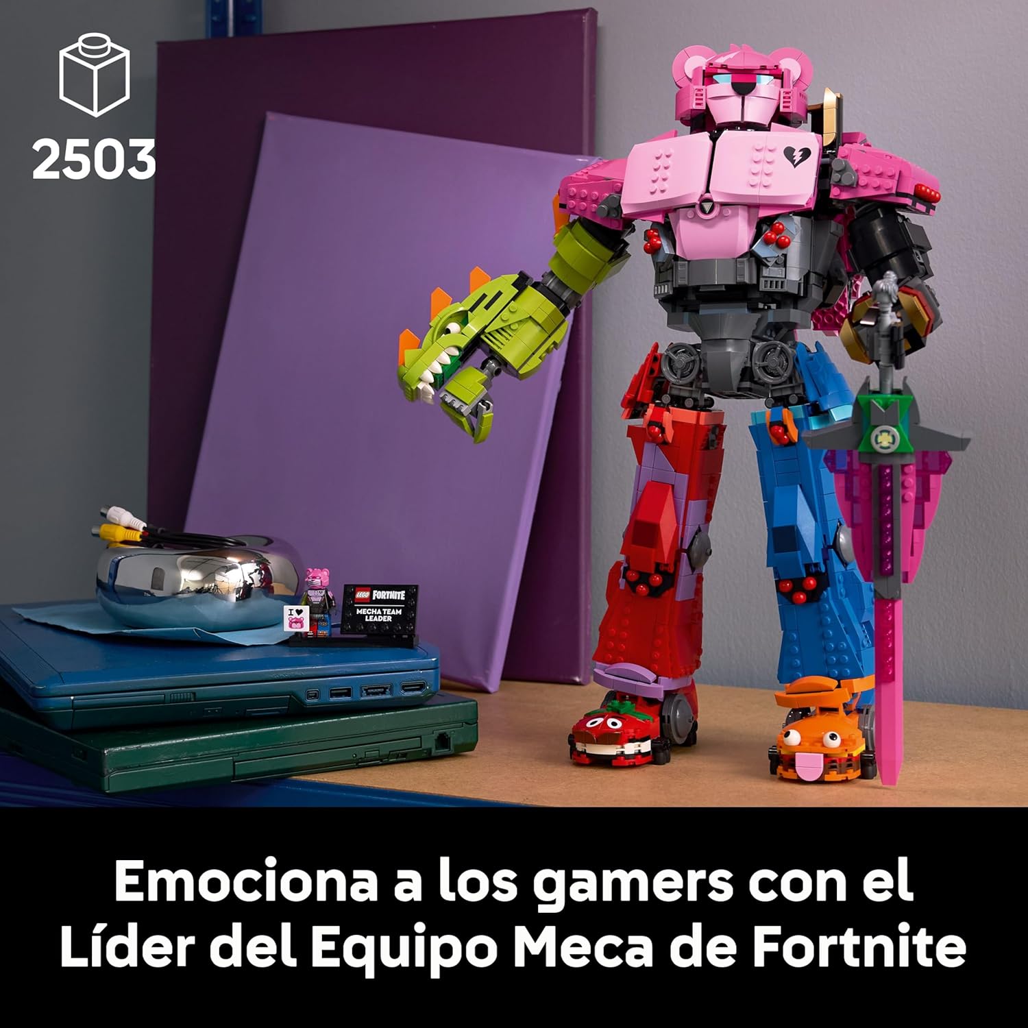 Fortnite Líder del Equipo Meca - Kit de Maquetas para Adultos para Exponer - Figura Articulada con Espada de Juguete y Minifigura - Regalo Gamer Coleccionable para Fans del Videojuego 77078