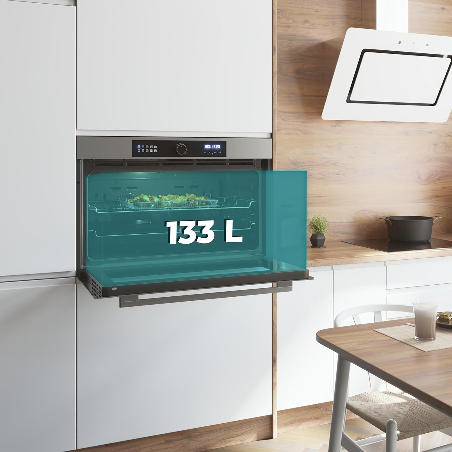 Cecotec Horno Integrable Multifunción Bolero Hexa AF319000 Inox A 3800W, 133L de Capacidad, 11 Funciones con Airfryer Master, Pizza Master, Steam Asisst, Steam EasyClean, 3D Cooking, Defrost