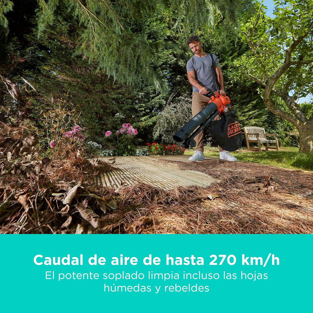 BLACK+DECKER Sopladora, aspiradora y trituradora de Hojas sin Cable de 36v, con Bolsa de recolección de 45L y batería de Litio de 2.5Ah, BCBLV3625L1-QW