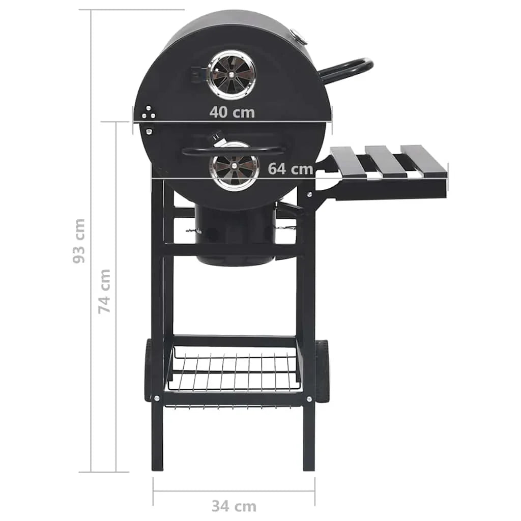 2026 Barbacoa con ruedas y estantes, negra, acero, 115 x 85 x 95 cm, barbacoa exterior