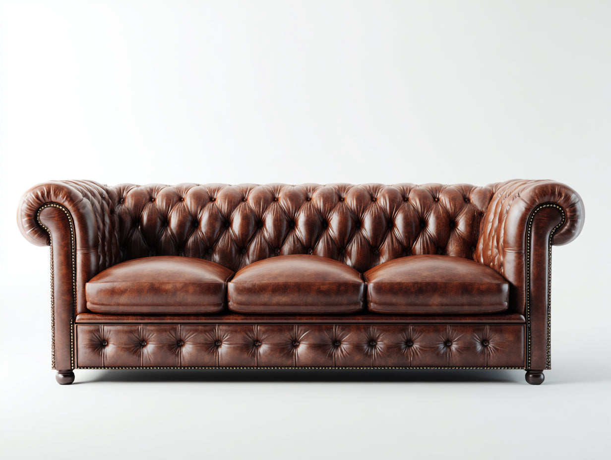 Sofa 3 plazas cuero sintetico 210x90x75 cm - marron oscuro - capitone clasico estilo chesterfield
