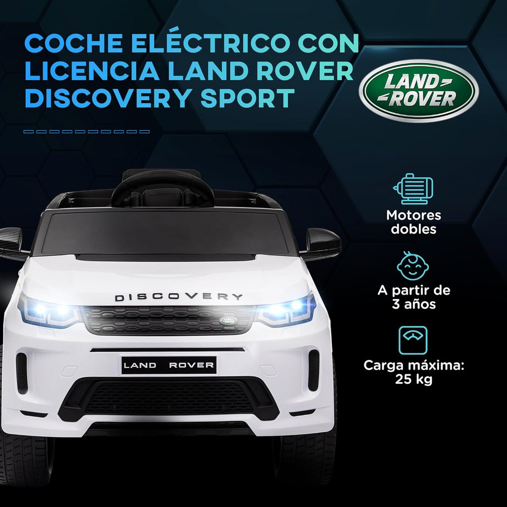 AIYAPLAY Coche Eléctrico para Niños de +3 Años con Licencia Land Rover Discovery Sport Carro Eléctrico Infantil con Batería 12V Mando a Distancia Arranque Lento Faros Bocina y Música Blanco