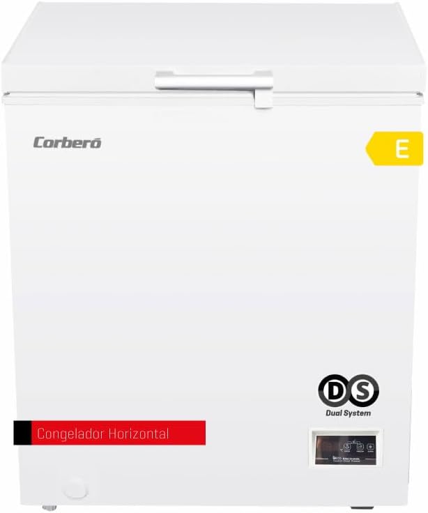 Corbero - Congelador Arcón 142L | CCHH15024E | Control Electrónico con Display | Luz LED | Tirador | 1 Cesta Interior | 2 Ruedas | 2 Patas Ajustables | 40 Db | Eficiencia Energética E | Blanco