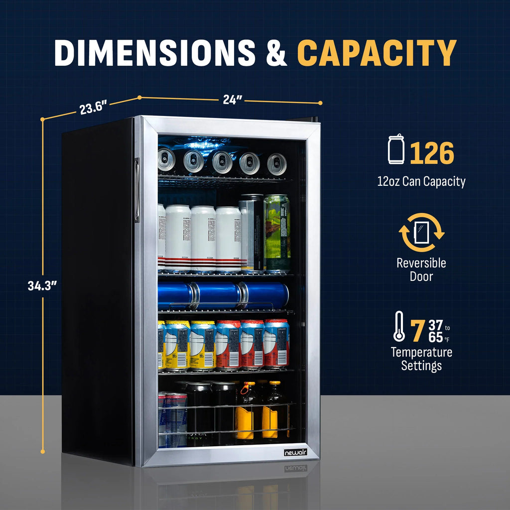 2026 Newair® Refrigerador de Bebidas Independiente de Acero Inoxidable – 126 Latas – 18,9"