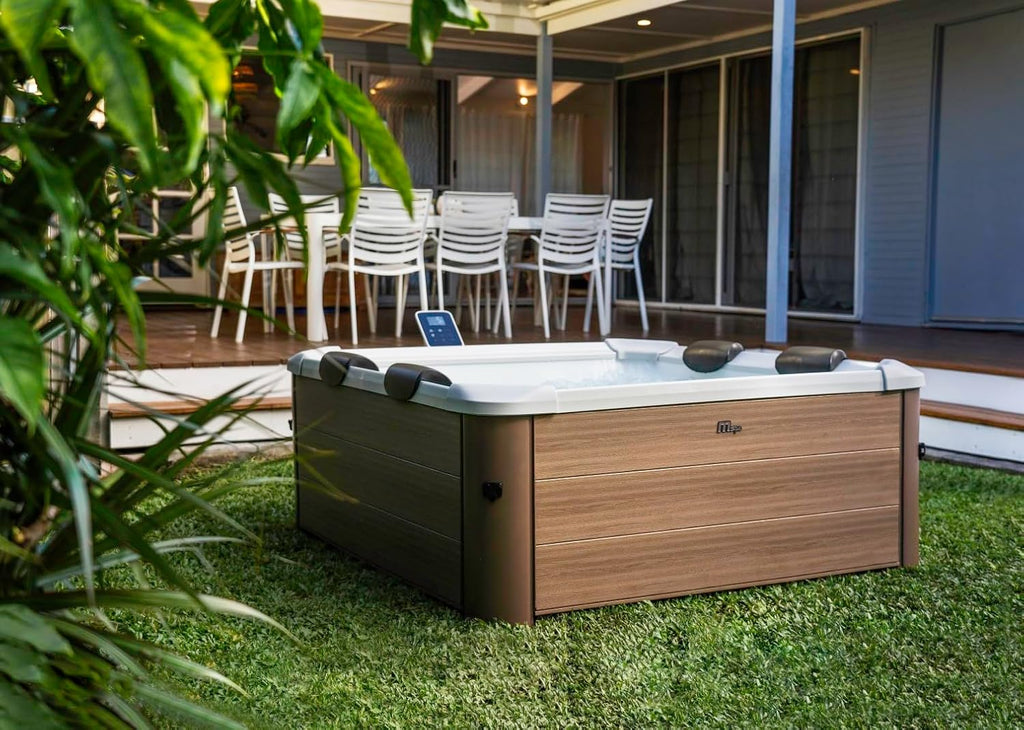 MSPA Whirlpool Oslo Amber – 160 x 160 x 65 cm – Whirlpool Hinchable para 6 Personas con 120 chorros de Masaje, 8 boquillas de hidromasaje, calefacción PTC, luz LED, desinfección de ozono y Cubierta
