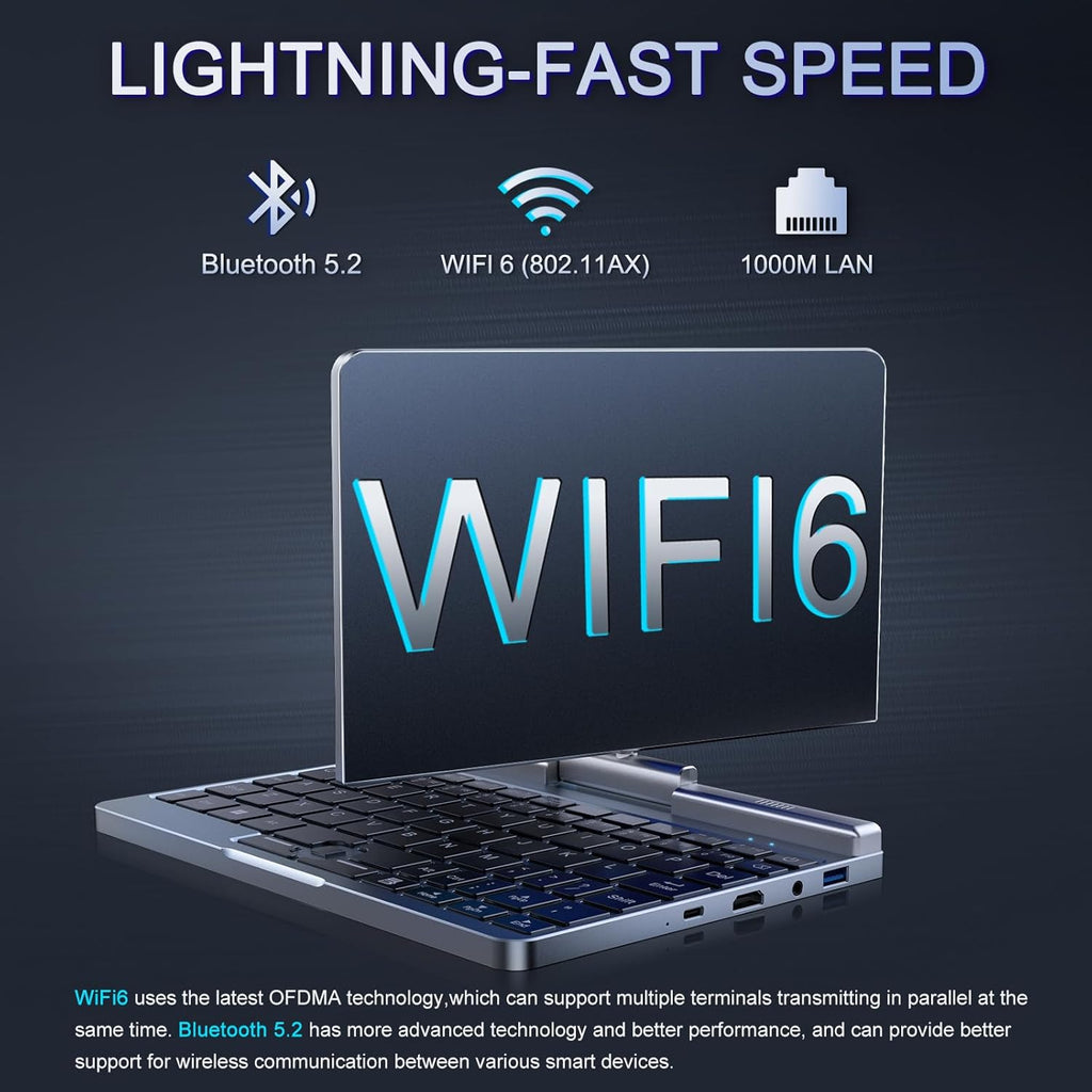 Mini Portátil 8" 2 en 1, Ordenador Portátil Win 11, N150 (hasta 3.6 GHz), 12 GB RAM 1 TB SSD, Pantalla Táctil HD, Teclado Retroiluminado, Wi-Fi 6, USB-C, PC Ligero y Portátil para