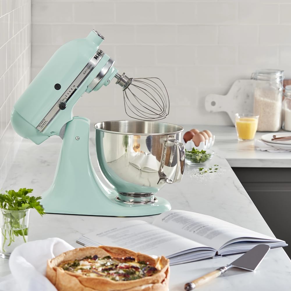 KitchenAid Batidora amasadora - Artisan - Robot de Cocina con Cabezal Inclinable - Amasadora con 5 Accesorios - Batidora de repostería con 2 boles de Acero Inoxidable - 4,8 L y 3 L - Azul hielo