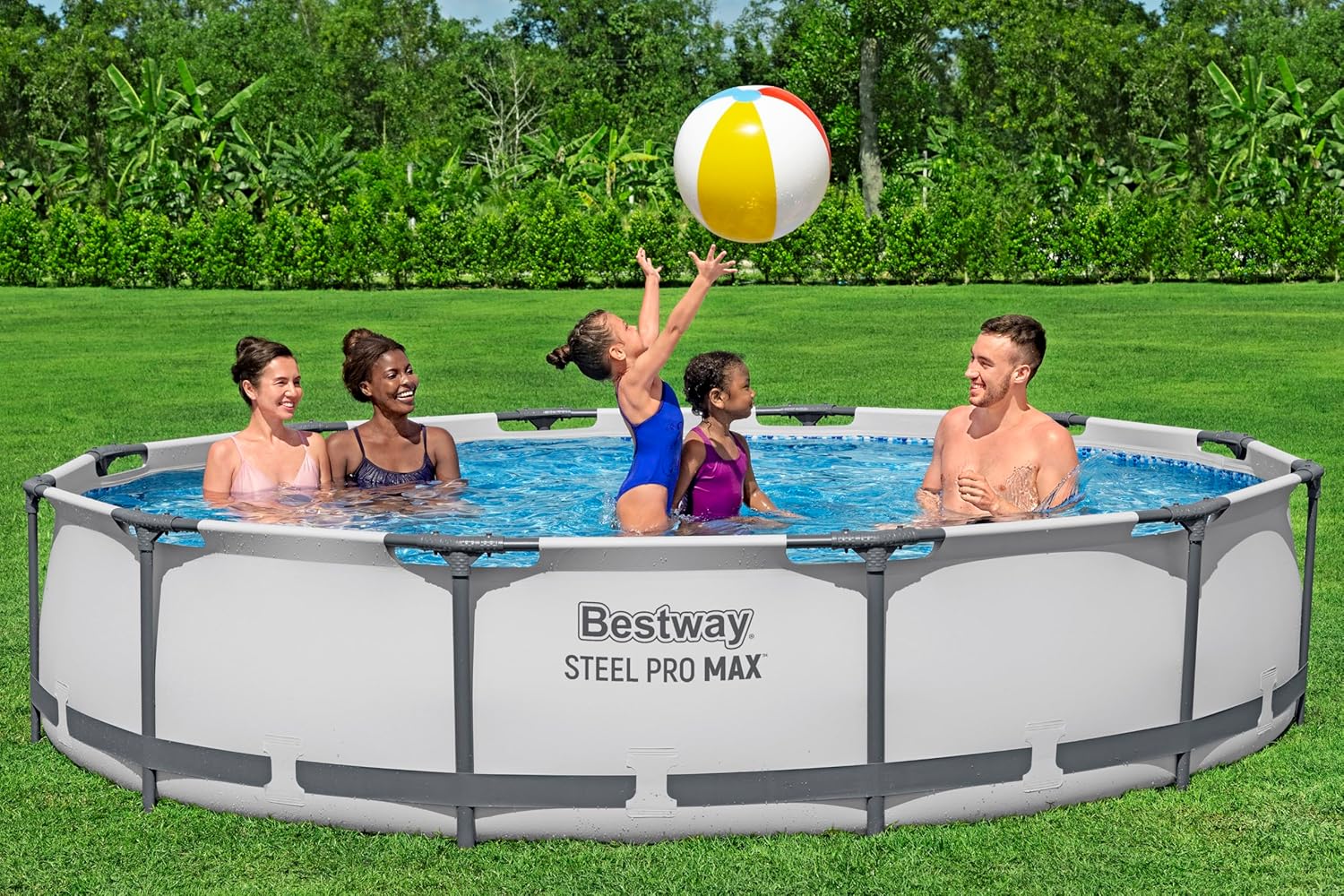 Bestway Steel Pro MAX Frame - Juego de Piscina con Bomba de Filtro, diámetro de 366 x 76 cm, Color Gris Claro, Redondo