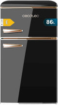 Cecotec Nevera Pequeña Frigorífico 2 Puertas Retro 86L Bolero CoolMarket 2D Origin 86 Black E. 89,3cm de Alto y 48,7cm de Ancho, Clase Energética E, Icebox, Luz Interior y Tirador Cromado, Negro