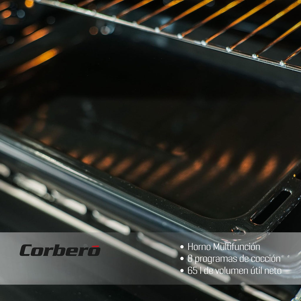 Corbero - Horno Multifunción Hidrolítico 65L | CCHM703W | Limpieza Hidrólisis | 8 Programas | (L)59.5 x (A)59.5x57.5 (H) cm | Luz Interior | Puerta Doble Cristal | 3000W Potencia | Blanco perfil inox