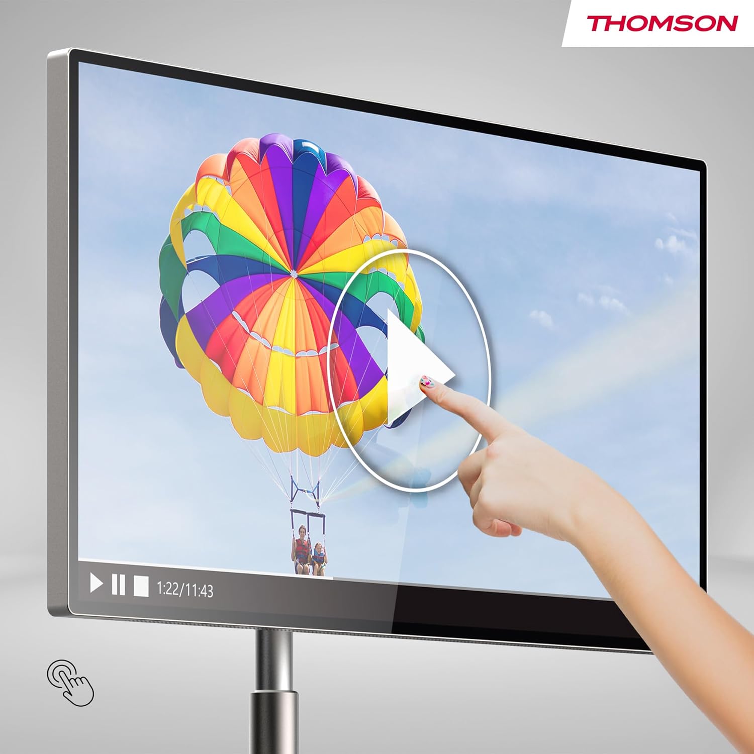 THOMSON 32 Pulgadas (81 cm) Go Plus, Android 4K UHD Portátil – Pantalla Táctil WiFi Bluetooth Control por Voz, Punto de Acceso, 4 Horas de Batería, Inclinable y Regulable en Altura