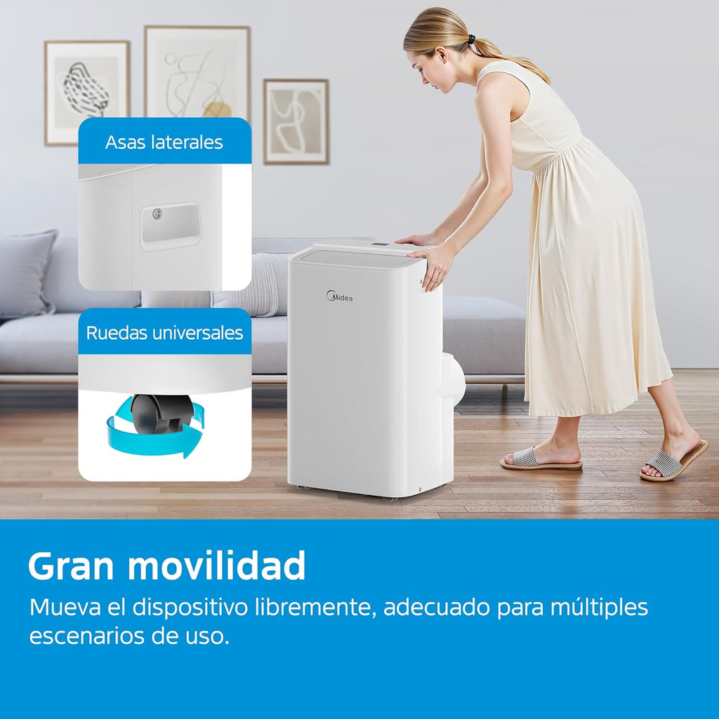 MIDEA Pingüino Aire Acondicionado Portátil 3 en 1 | 3000 Frigorías / 12000 BTU | Air conditioner Silencioso 43m2 - Deshumidificador Ventilador Climatizador 3500 W - 4 modalidades con kit de ventana