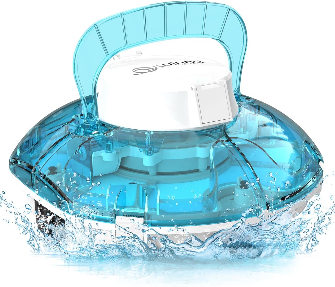 WINNY POOL CLEANER Winny 200 Limpiafondos Piscina, Inalámbrico Robot Limpiafondos Piscina, 75Min Autonomía, Piscinas Desmontables 60m², Doble Filtración, Estacionamiento Auto(Transparente Azul-Blanco)