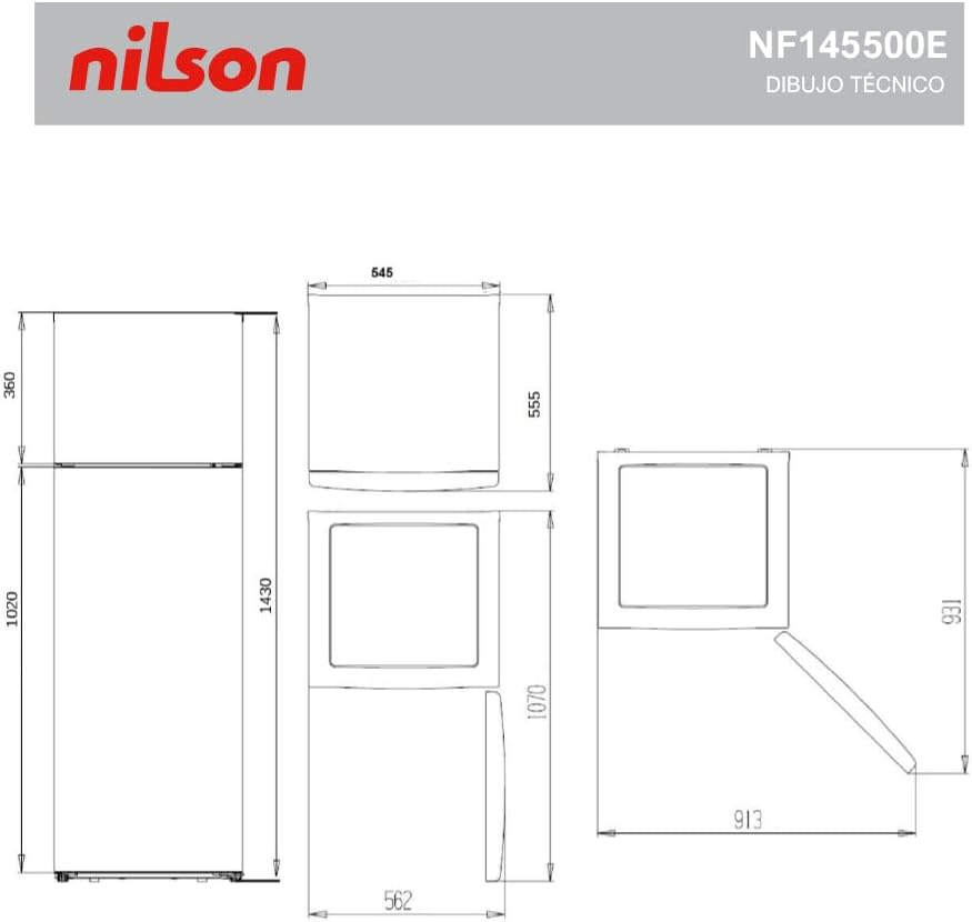 NILSON Frigorífico 2 Puertas Blanco NF145500E. Capacidad 206 Litros, Puerta Reversible, Bajo Nivel Sonoro, Eficiencia Energética Clase E