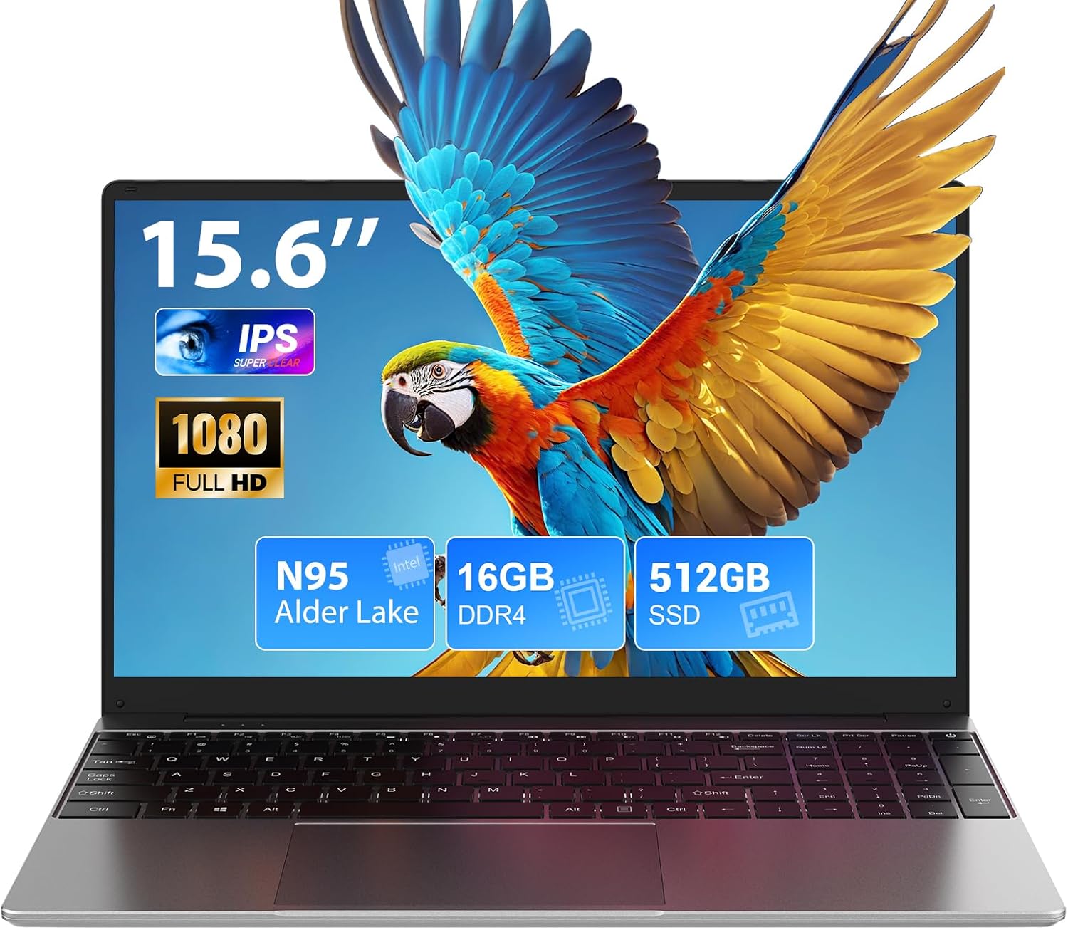 Ordenador Portatil 15.6 Pulgadas, Win11 PC Portátil 16GB RAM 512GB SSD N95 CPU(hasta 3,4 GHz), Laptop IPS HD de 1920 x 1080 FHD, traer WiFi 5, HDMI, 2*USB 3.0, Type- C, TF Card Slot