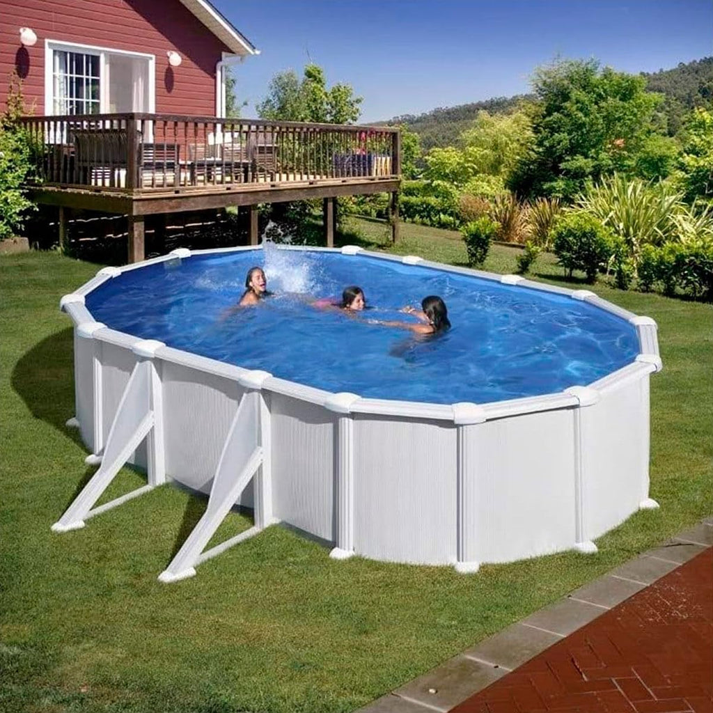 Piscina Gre KITPROV618 Atlantis - Piscina de Acero Elevada,Ovalada con Aspecto Acero Blanco. Piscinas Desmontables para Jardín 610 x 375 x 132 cm.