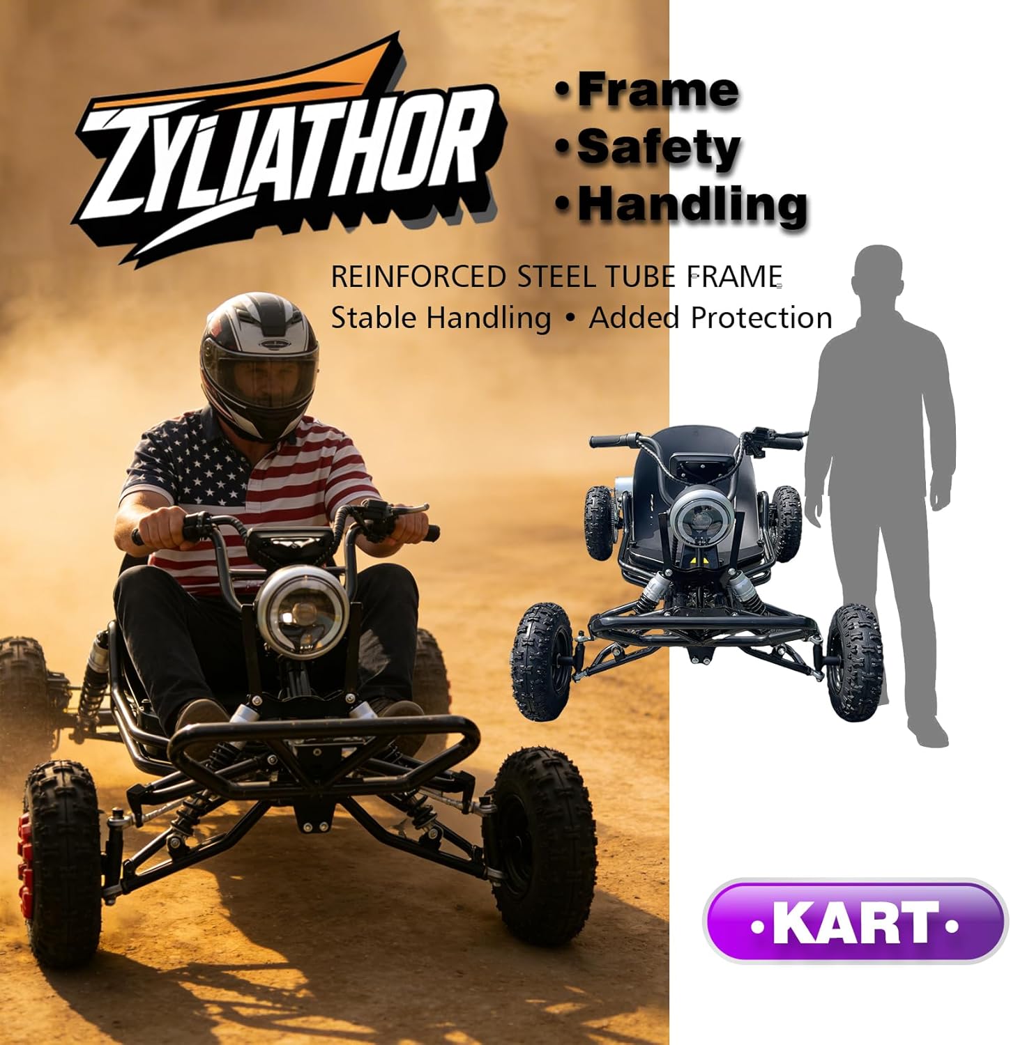 Kart Eléctrico 48V para Adultos y Niños - Motor 2000W (12-37 mph), Llantas Todo Terreno 6'', Batería 10.4Ah (Autonomía 12+ Millas), Capacidad 200 kg, 3 Modos de Velocidad, Luces LED