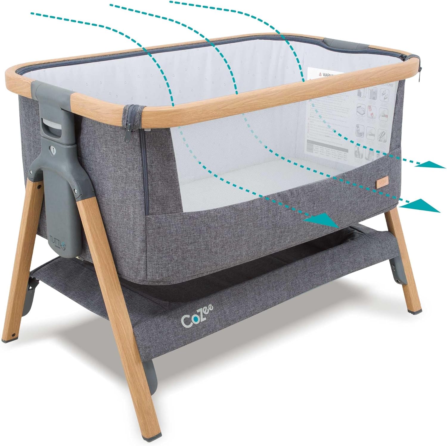 Tutti Bambini CoZee® Air Moses Basket and Baby Co-Sleeping Cot – Quick Folding – Transport Bag – Deluxe Breathable Mattress with 6 Heights – 0-6 Months (Walnut and Ecru)