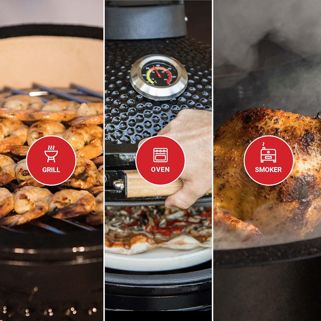 Kamado BONO BBQ - Barbacoa Grande XXL con 10 accesorios - Ø 59 cm Kamado Barbacoa con Accesorios - Parrilla ahumador rojo en la terraza, balcón o jardín