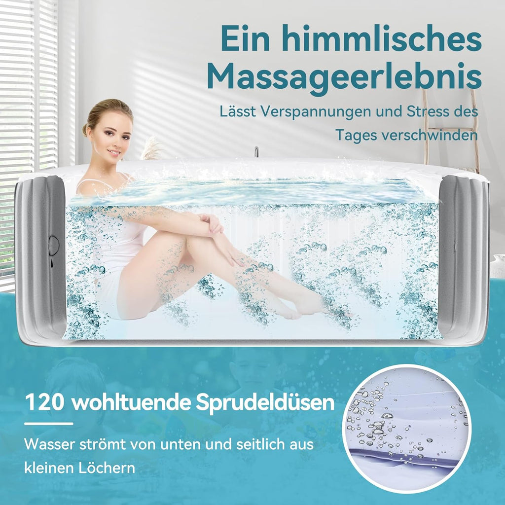 Hot Tub hinchable para 4 personas, 2400 W interior/exterior, piscina de spa de invierno, con 120 chorros de aire, protección contra heladas, 799 litros, a prueba de fugas, ahorro de energía